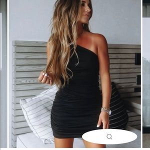 VICI Flatter Much One Shoulder Ruched Knit Mini Dress (Black) - XL - NWT